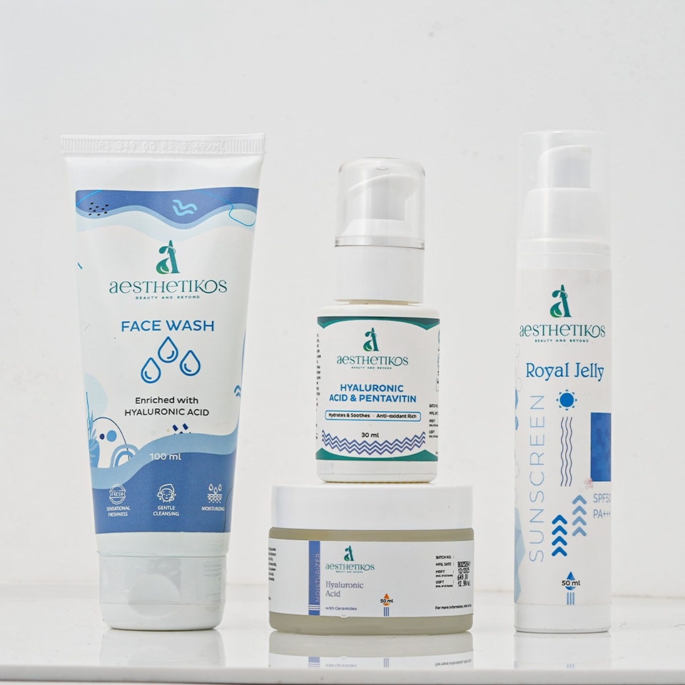 HA Complete Routine — Face Wash + Serum + Moisturizer + Sunscreen